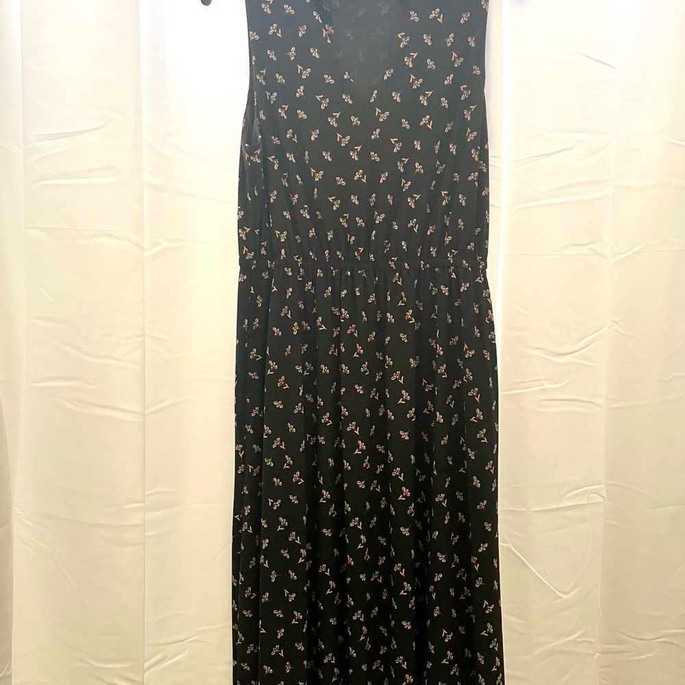 Anne Klein Black with pink Floral Print Sleeveless Midi Dress size 6 pockets - Picture 3 of 16